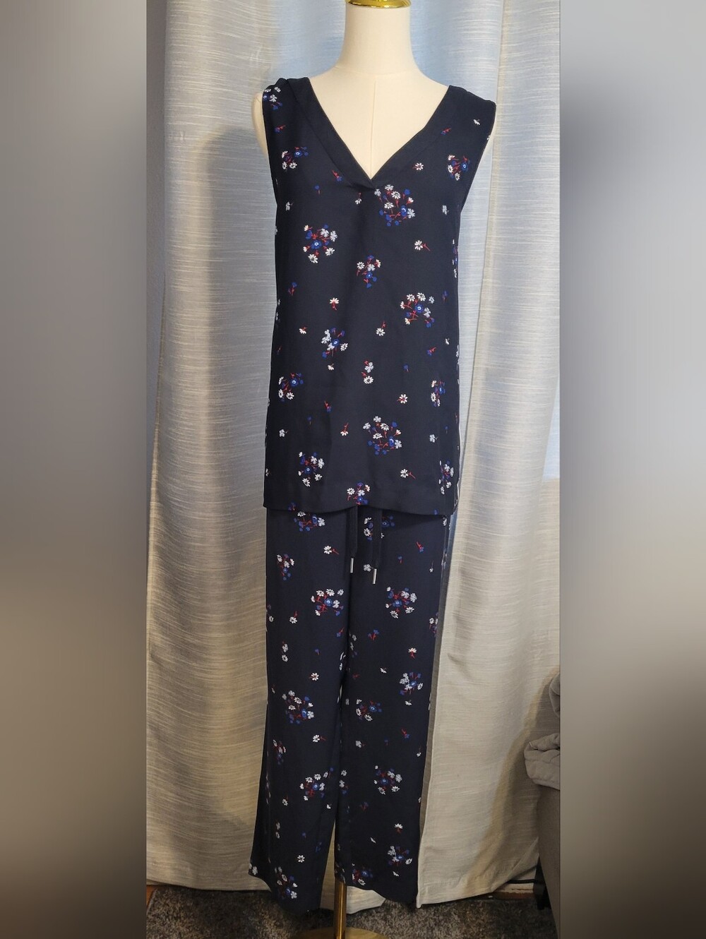 Tommy Hilfiger Navy Floral Track Pants & Sleeveless Top Set
